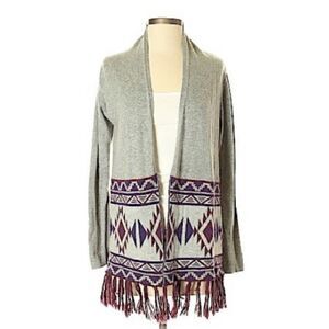 Charming Charlie gray, burgundy, and navy cardigan, size small